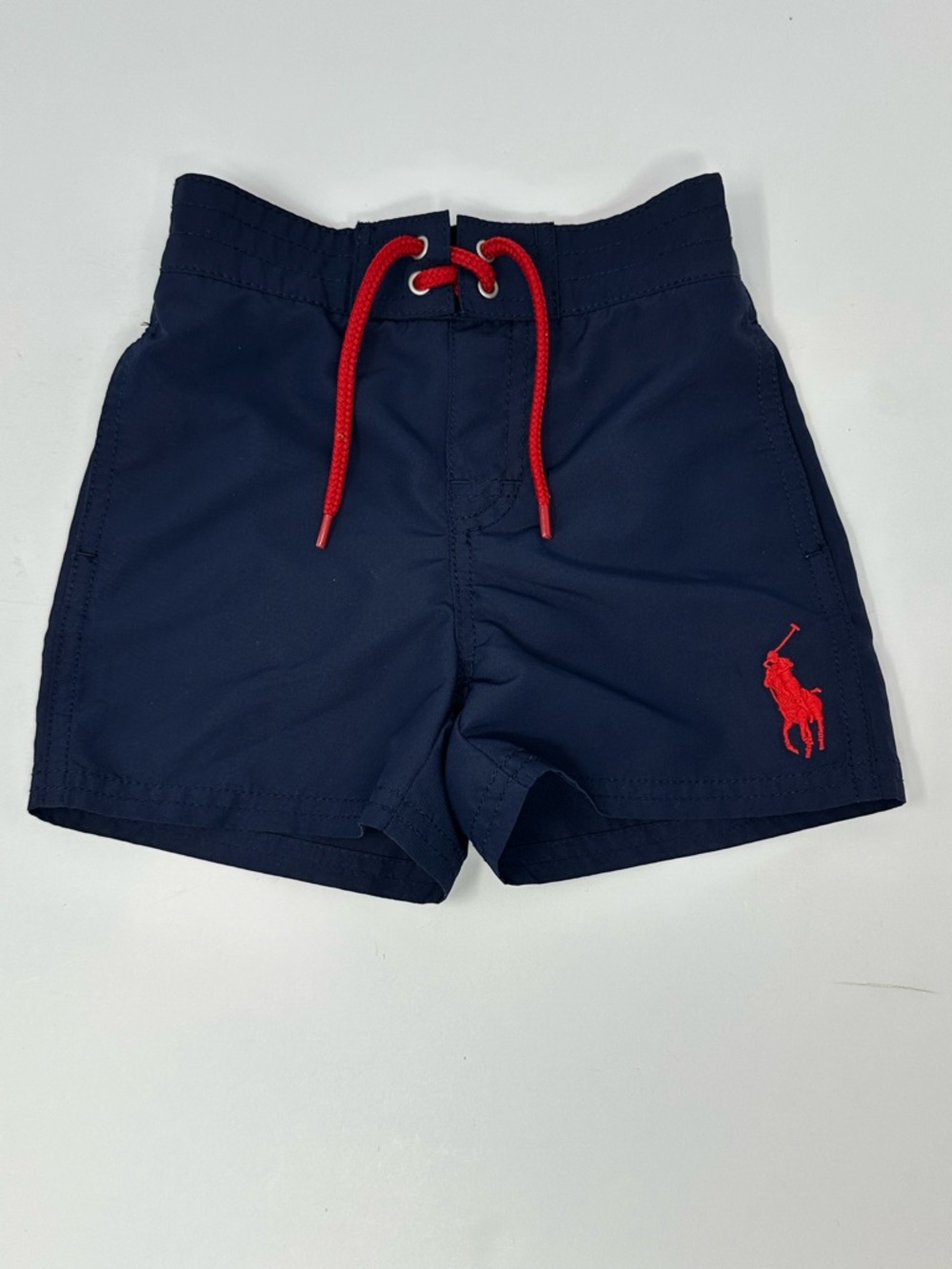 Polo Ralph Lauren 12M Boys Swim Trunks Shorts Navy with Red Logo/Drawstring A1